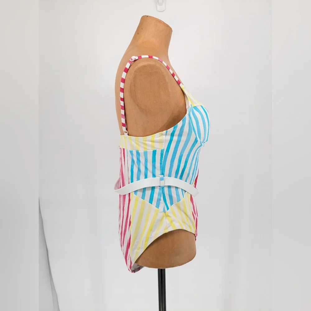 Solid & Striped The Spencer One Piece Colorblock Watercolor Stripe Swimsuit XL - Picture 5 of 12